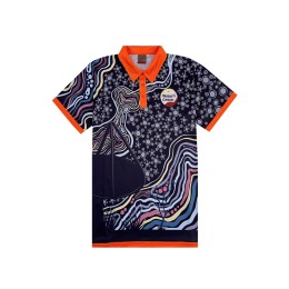 Fashion design full body print polo shirt custom orange polo collar three buttons dye sublimation polo shirt australian aborigines cultural center uniform company P1513 Fashion design full body print polo shirt custom orange polo collar three buttons dye sublimation polo shirt australian aborigines cultural center uniform company P1513